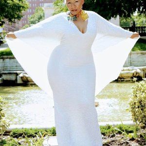 Cream Knit Mahogany Long Gown with Cape